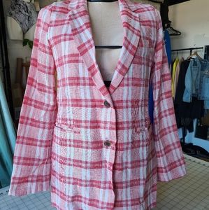Red and white picnic plaid linen blazer